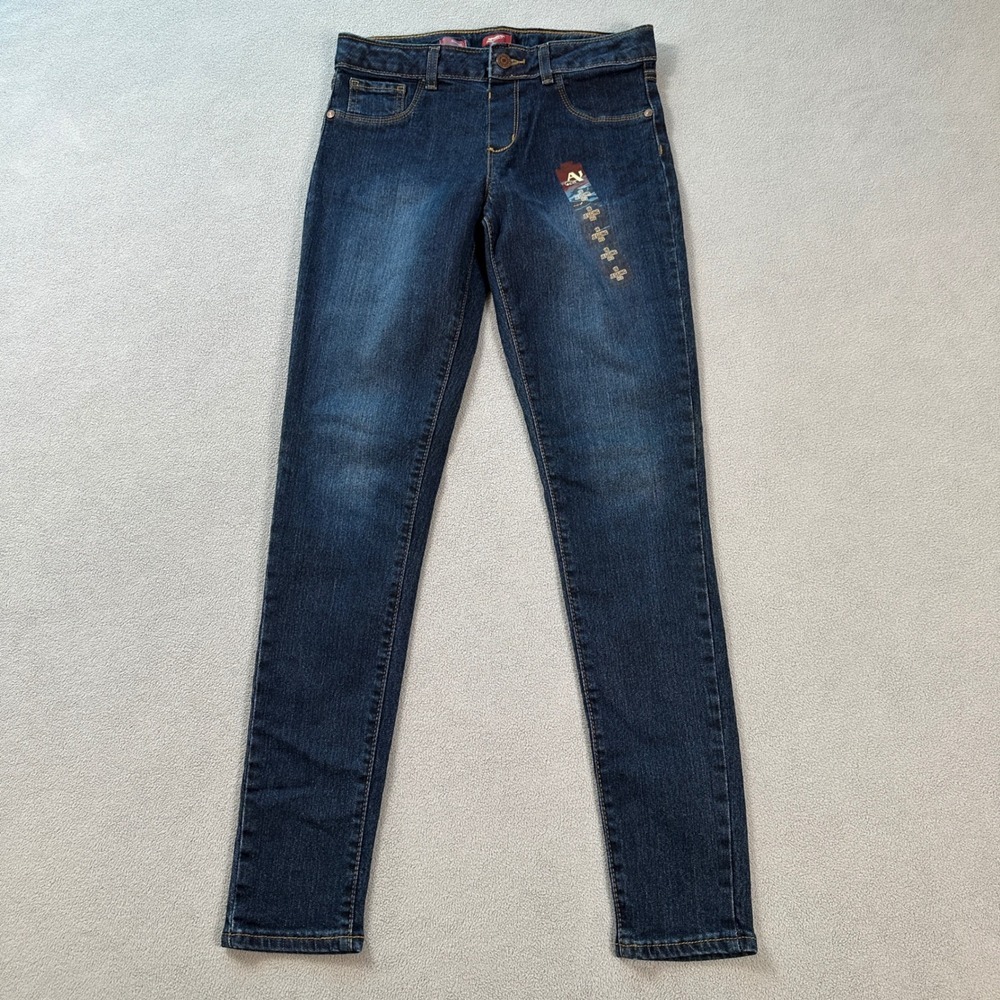 Arizona Jean Co Girls Size 16 Reg Dark Wash Adjustable Waist Stretch Jeggings